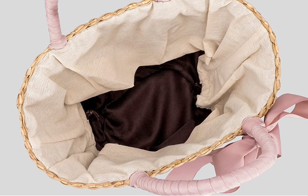 Womens Raffia Straw Basket Top Handle Bag