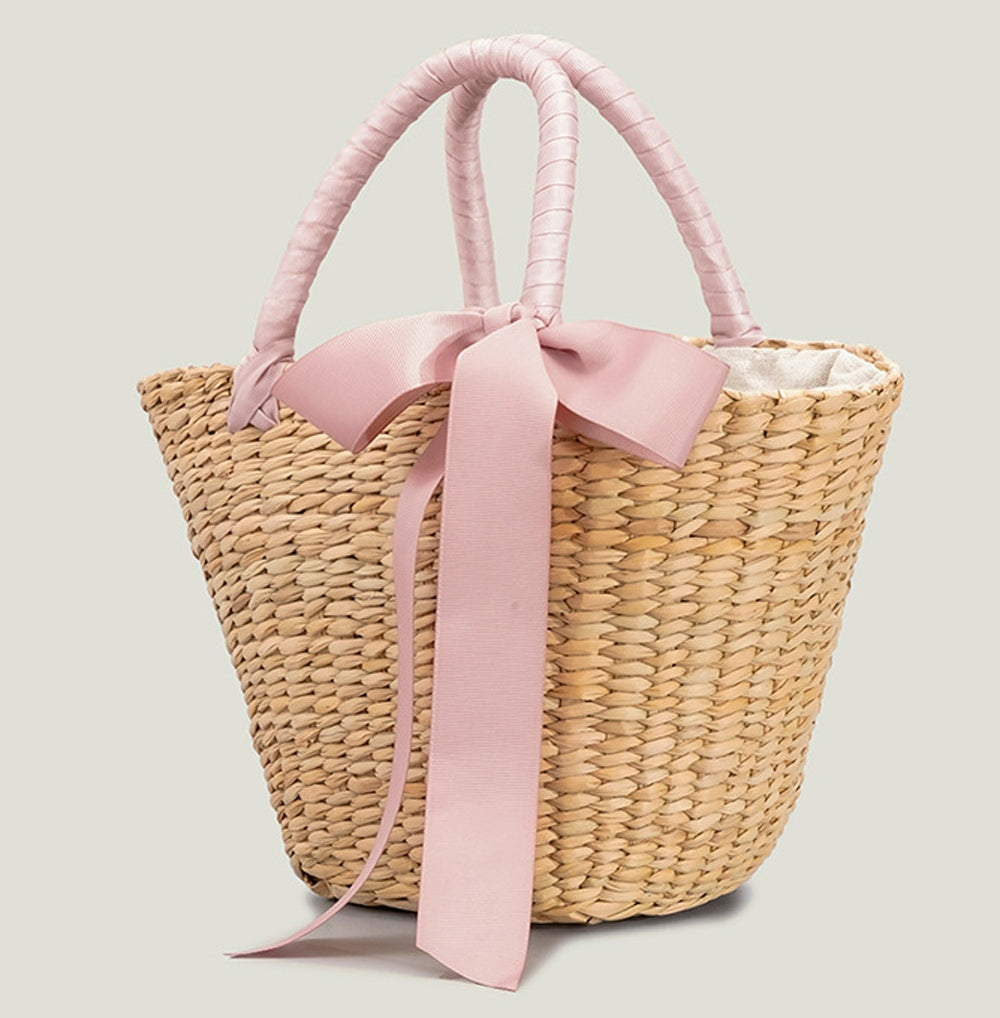 Womens Raffia Straw Basket Top Handle Bag