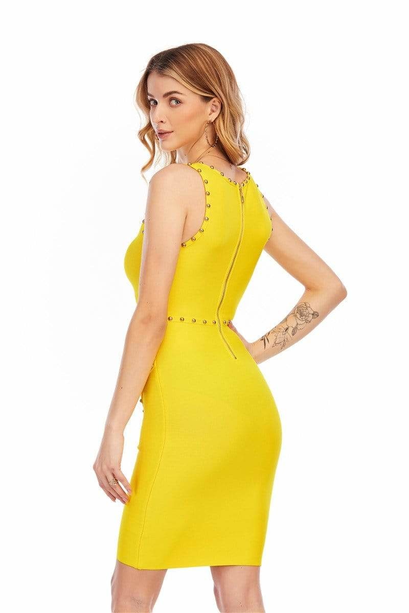 Women’s Sexy High Waist Hollow Out studded Dress Bodycon Celebrity Club Party Vestidos