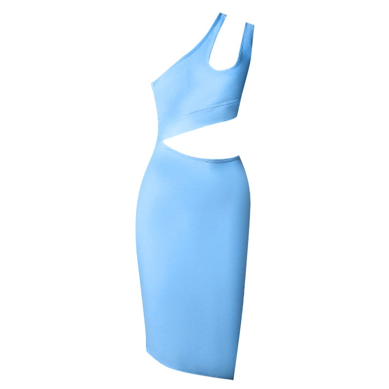 Women’s Sexy One Shoulder 2pcs Set Sleeveless Bodycon Knee Lengh Dress