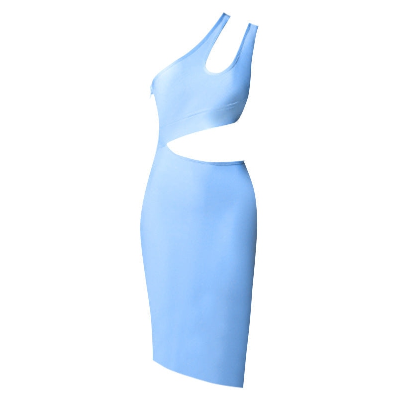 Women’s Sexy One Shoulder 2pcs Set Sleeveless Bodycon Knee Lengh Dress