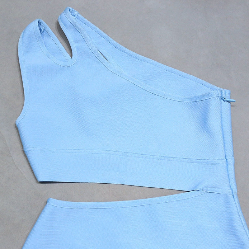 Women’s Sexy One Shoulder 2pcs Set Sleeveless Bodycon Knee Lengh Dress