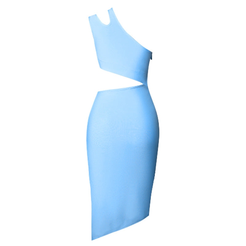 Women’s Sexy One Shoulder 2pcs Set Sleeveless Bodycon Knee Lengh Dress