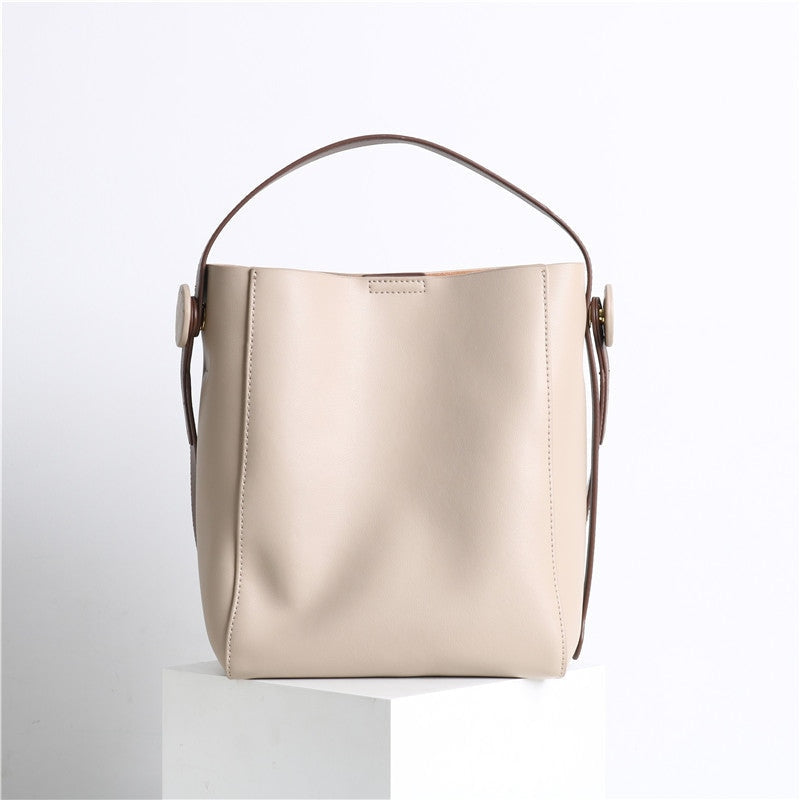 Womens Smooth Leather Bucket Tote Bag